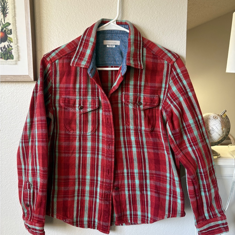 Outerknown Women’s XS Blanket Shirt Red and Green Plaid Button-Up Flannel